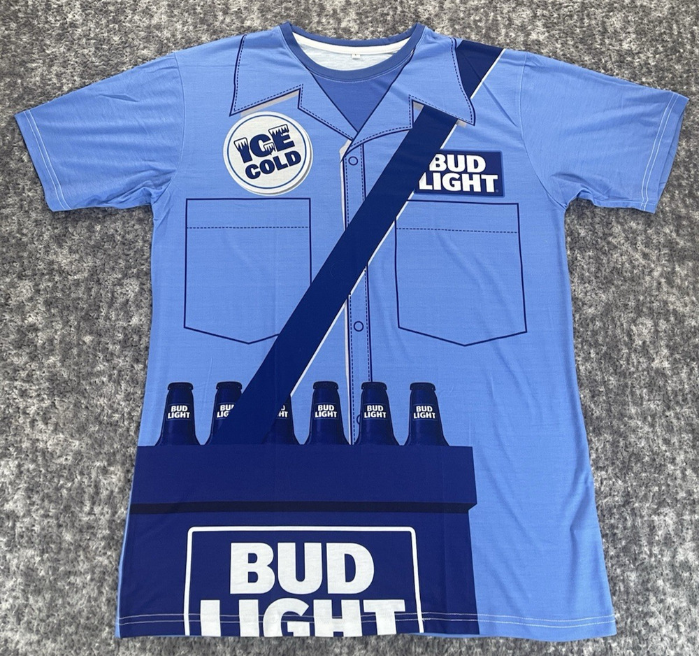 Budweiser Bud Light Men's Large Blue Beer Vendor Halloween Short Sleeve T Shirt
